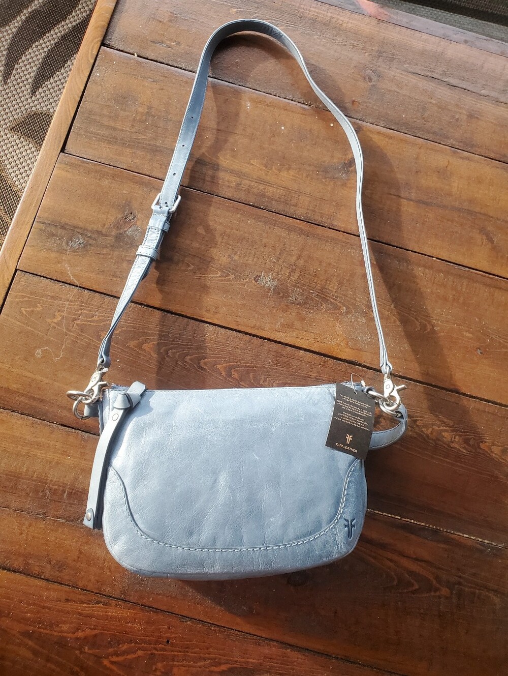 Frye Melissa Crossbody Washed Denim Leather Crossbody Bag with Adjystable Strap